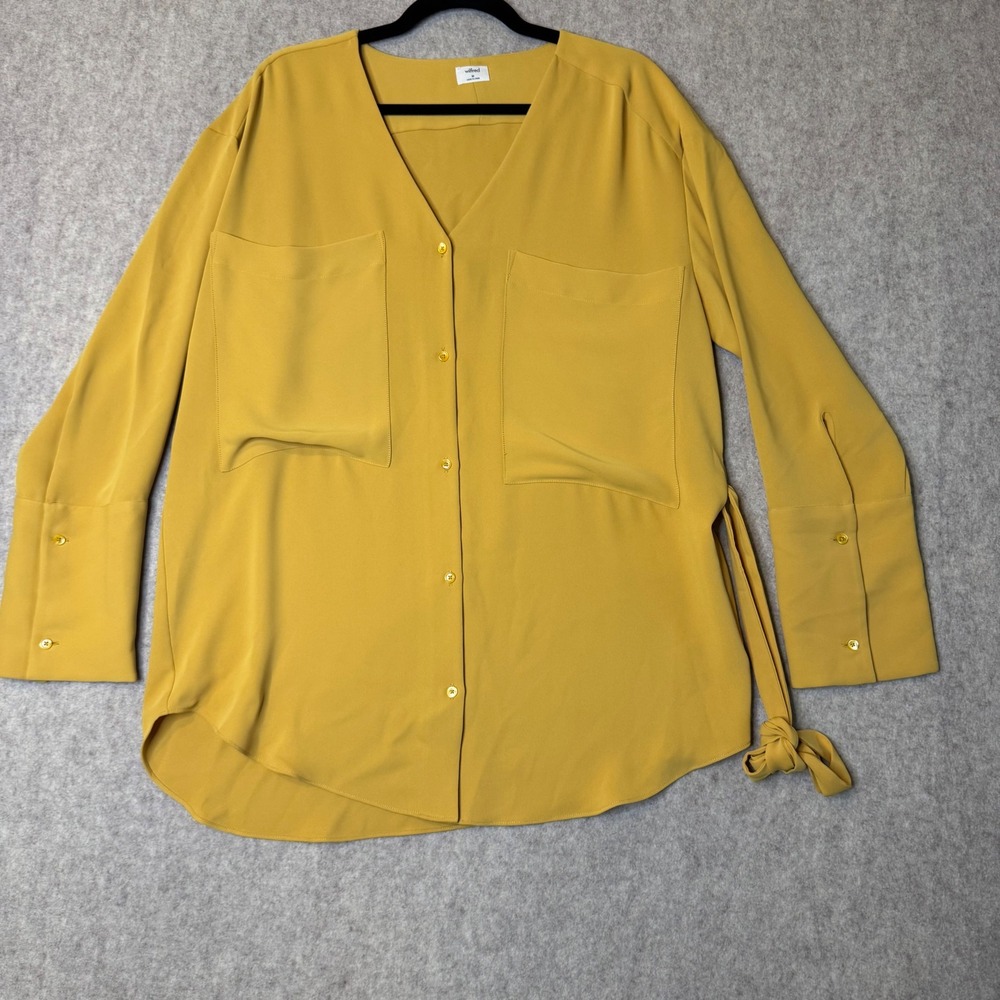 Wilfred Aritzia Zelie Tie Waist Blouse Womens M Mustard Yellow Oversized Work